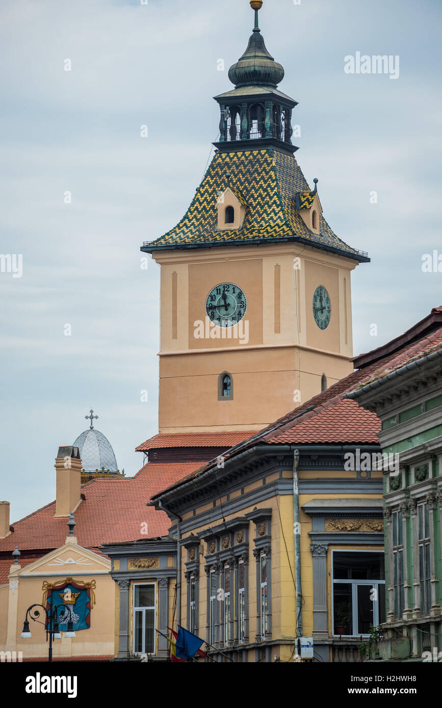 La torre dell'orologio di ex Municipio, Brasov, Romania chiamato Consiglio casa (Casa Sfatului) a Piazza del Consiglio, Museo Storico oggi Foto Stock