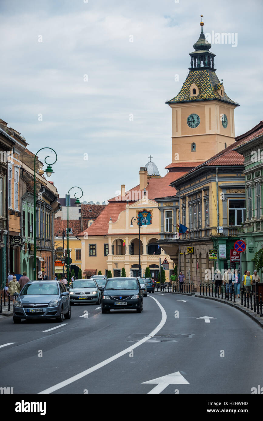 La torre dell'orologio di ex Municipio, Brasov, Romania chiamato Consiglio casa (Casa Sfatului) a Piazza del Consiglio, Museo Storico oggi Foto Stock