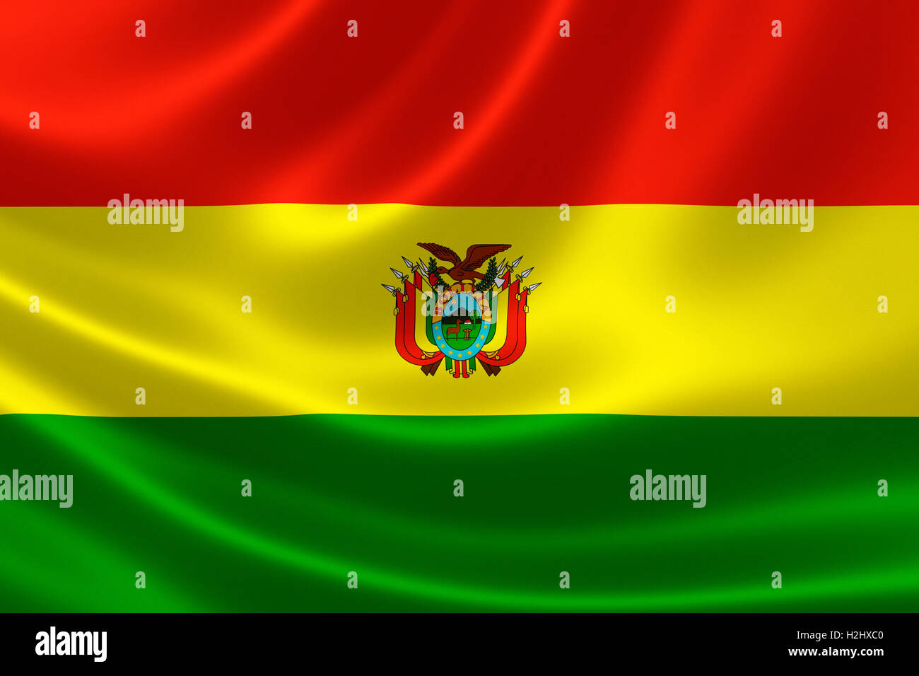 3D rendering della bandiera della Bolivia su raso texture. Foto Stock