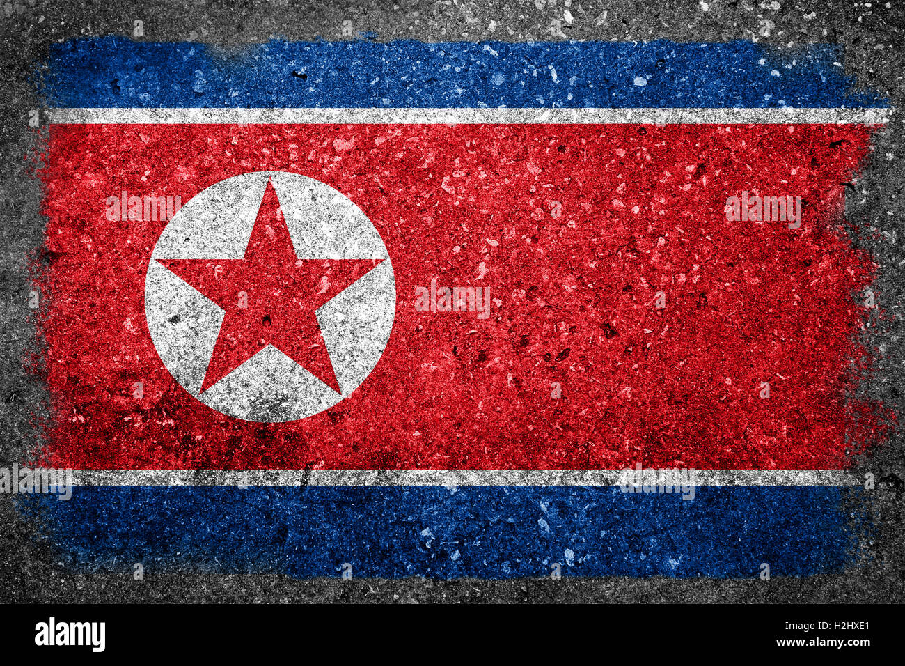 Bandiera della Corea del Nord dipinta su calcestruzzo Foto Stock