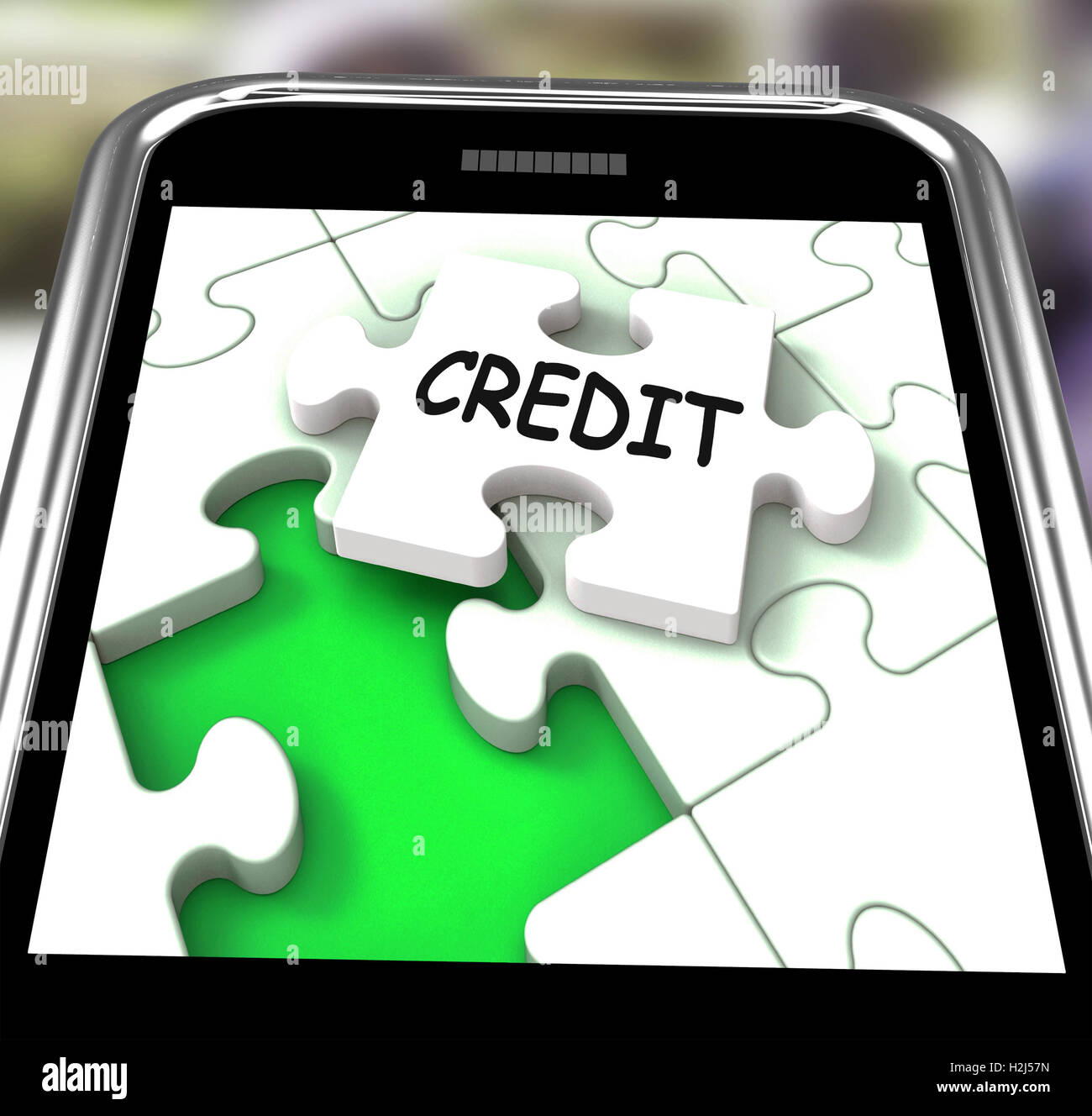 Lo smartphone di credito significa prestiti per finanziare o denaro in prestito Foto Stock