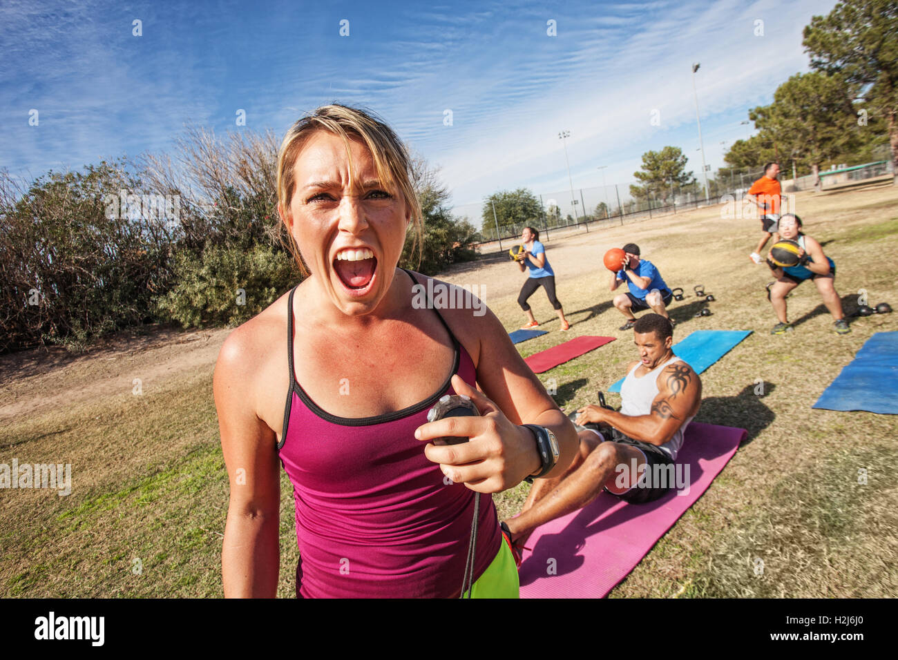 Intimidatorio Fitness Trainer Foto Stock