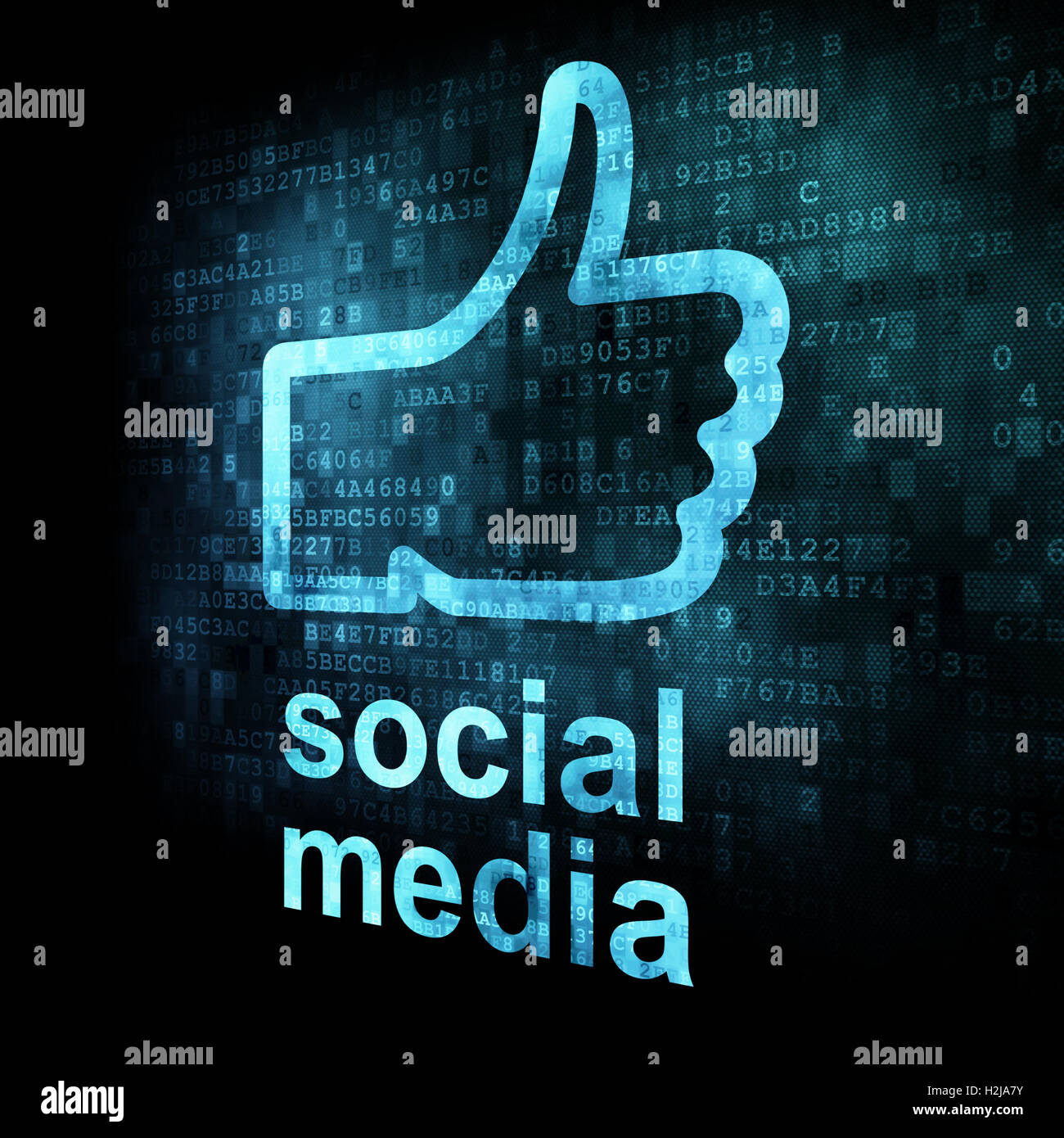 Come parole e social media su sfondo digitale Foto Stock