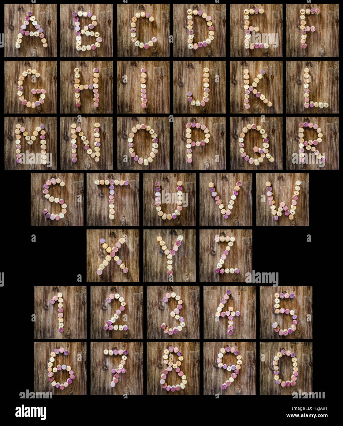 Alfabeto lettere e numeri di vino i tappi di sughero Foto stock - Alamy