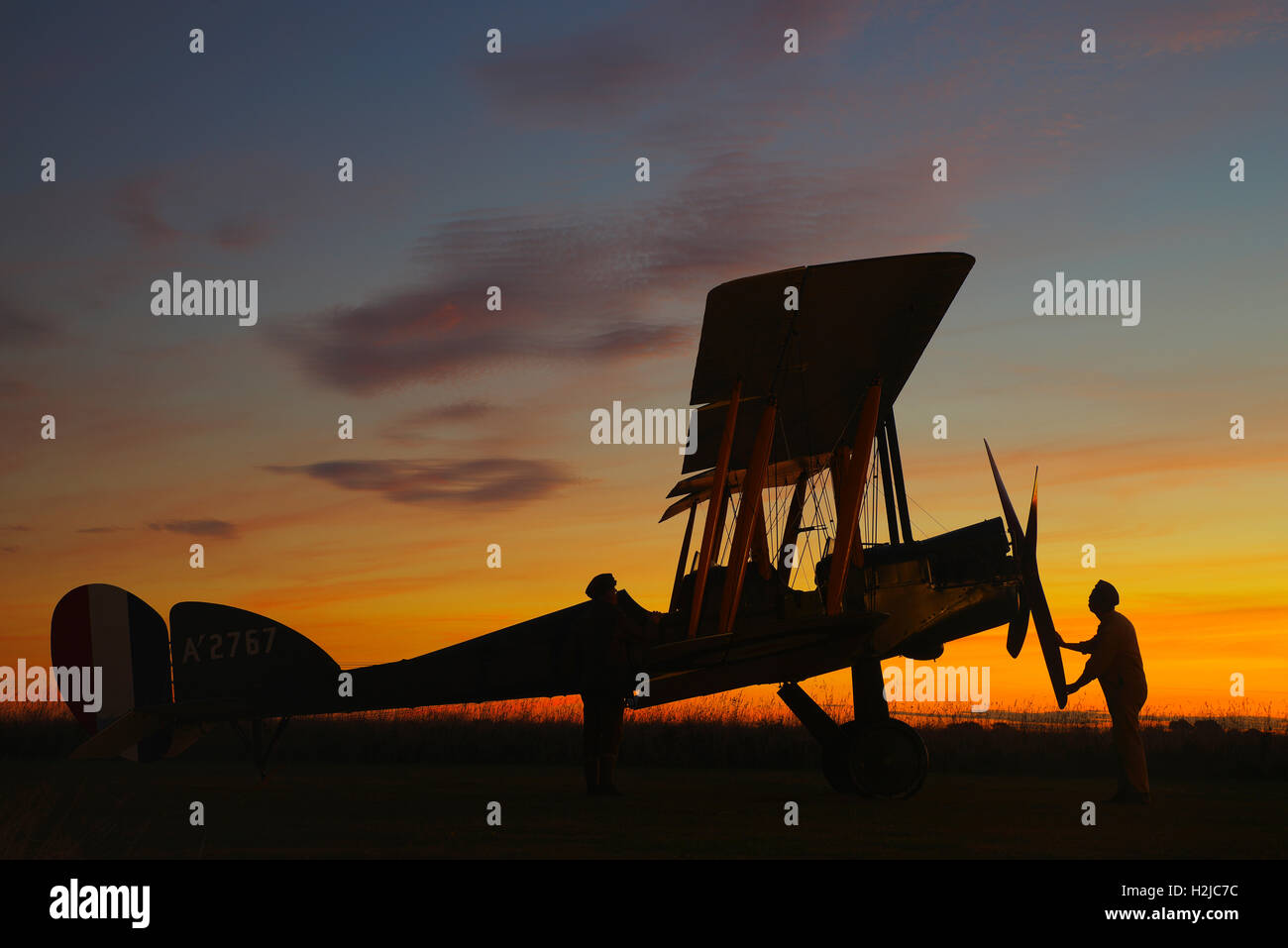 Royal Aircraft Factory BE2e A`2767 a Sunrise, , aeroporto Stow Mareis Foto Stock