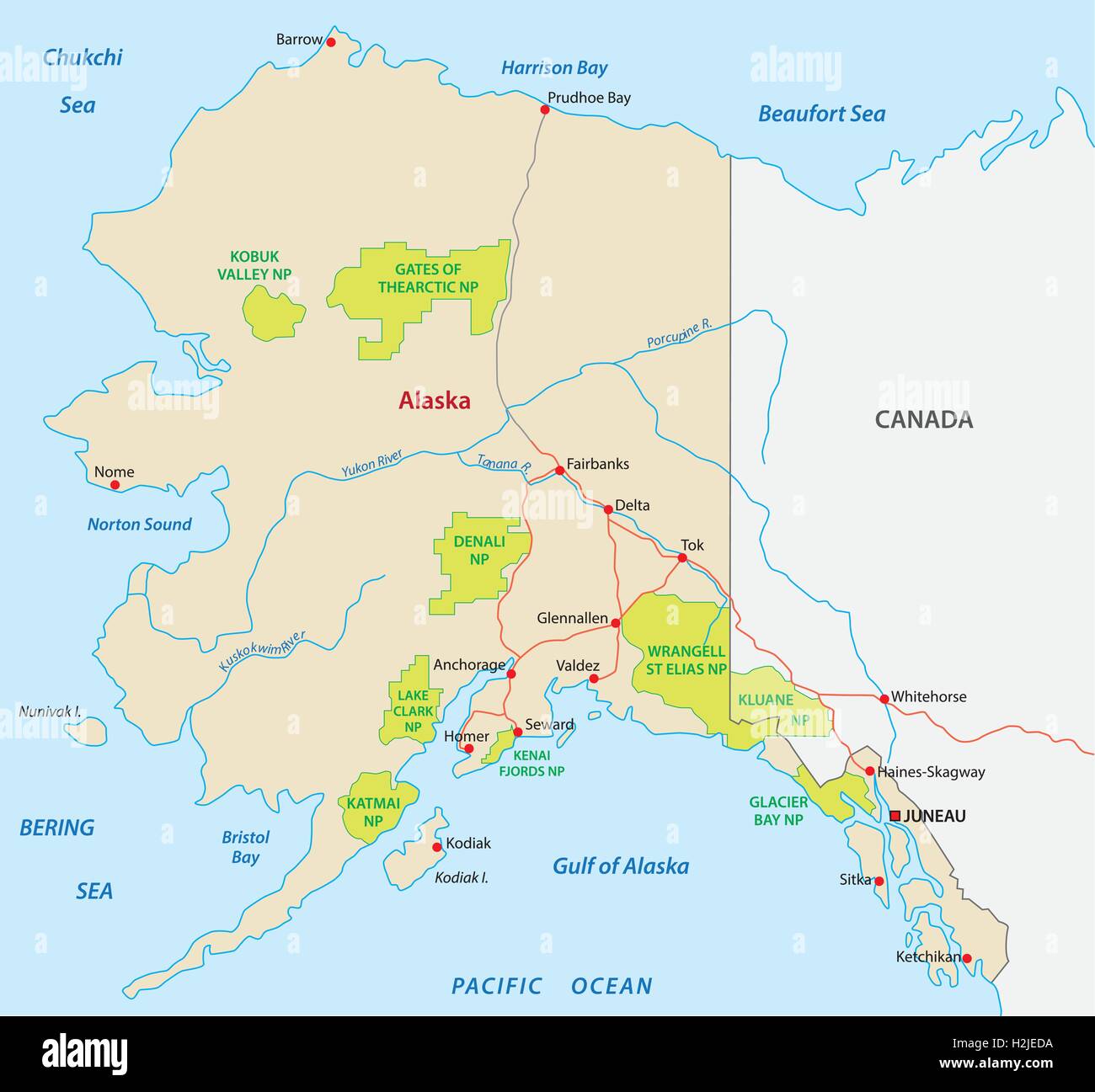 Alaska National Park map Illustrazione Vettoriale