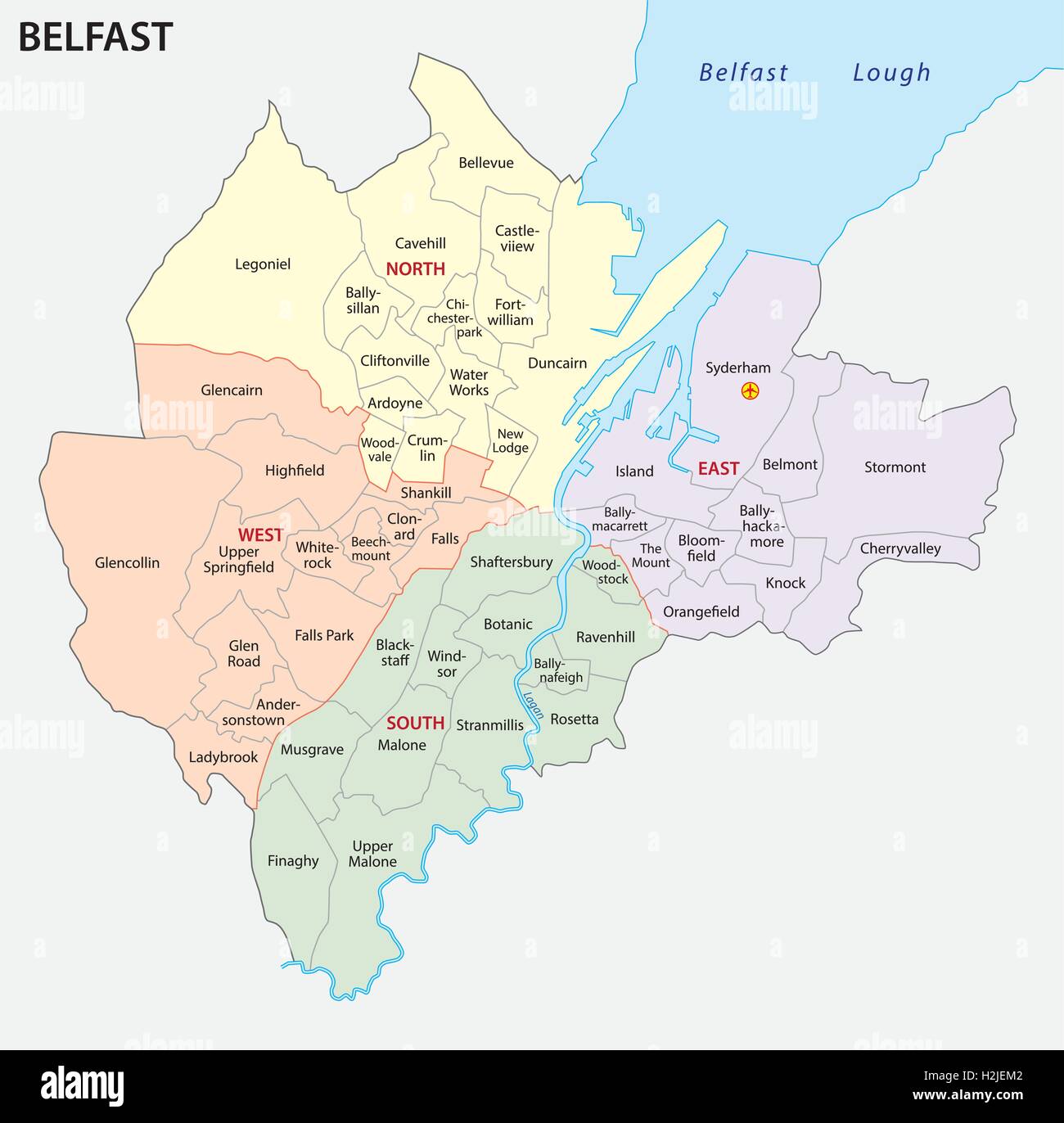 Belfast mappa amministrativa Illustrazione Vettoriale