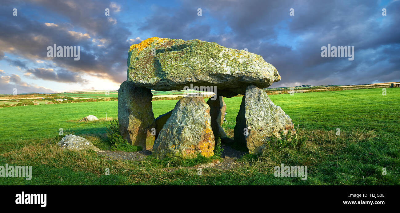 Carreg Sansone Sansone o della pietra, un anno 5000 Neolitico antico quoit dolmen sepoltura camera, vicino Abercastle, Pembroke, Galles Foto Stock