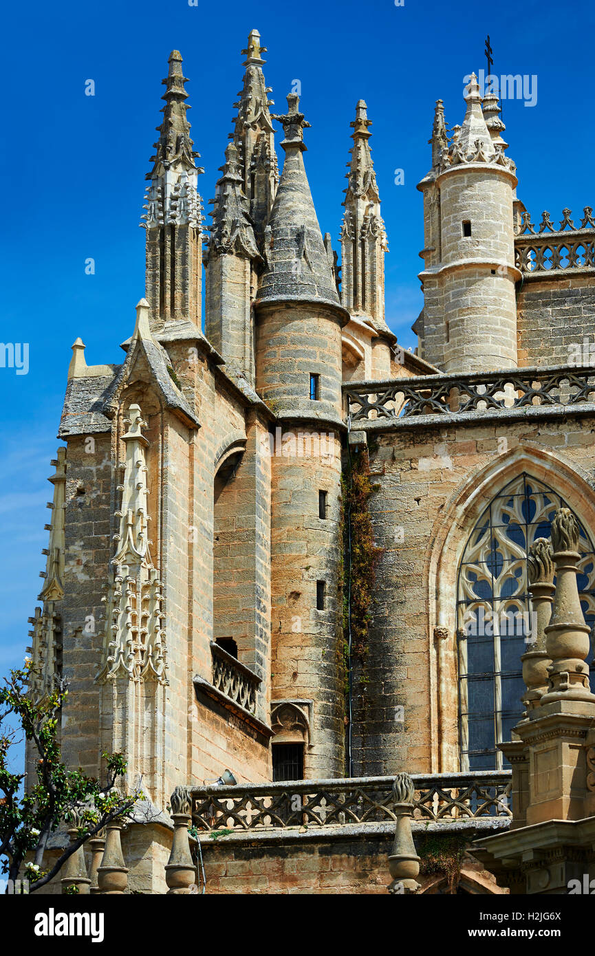Gotico dettagli architettonici della Cattedrale di Siviglia, Spagna Foto Stock
