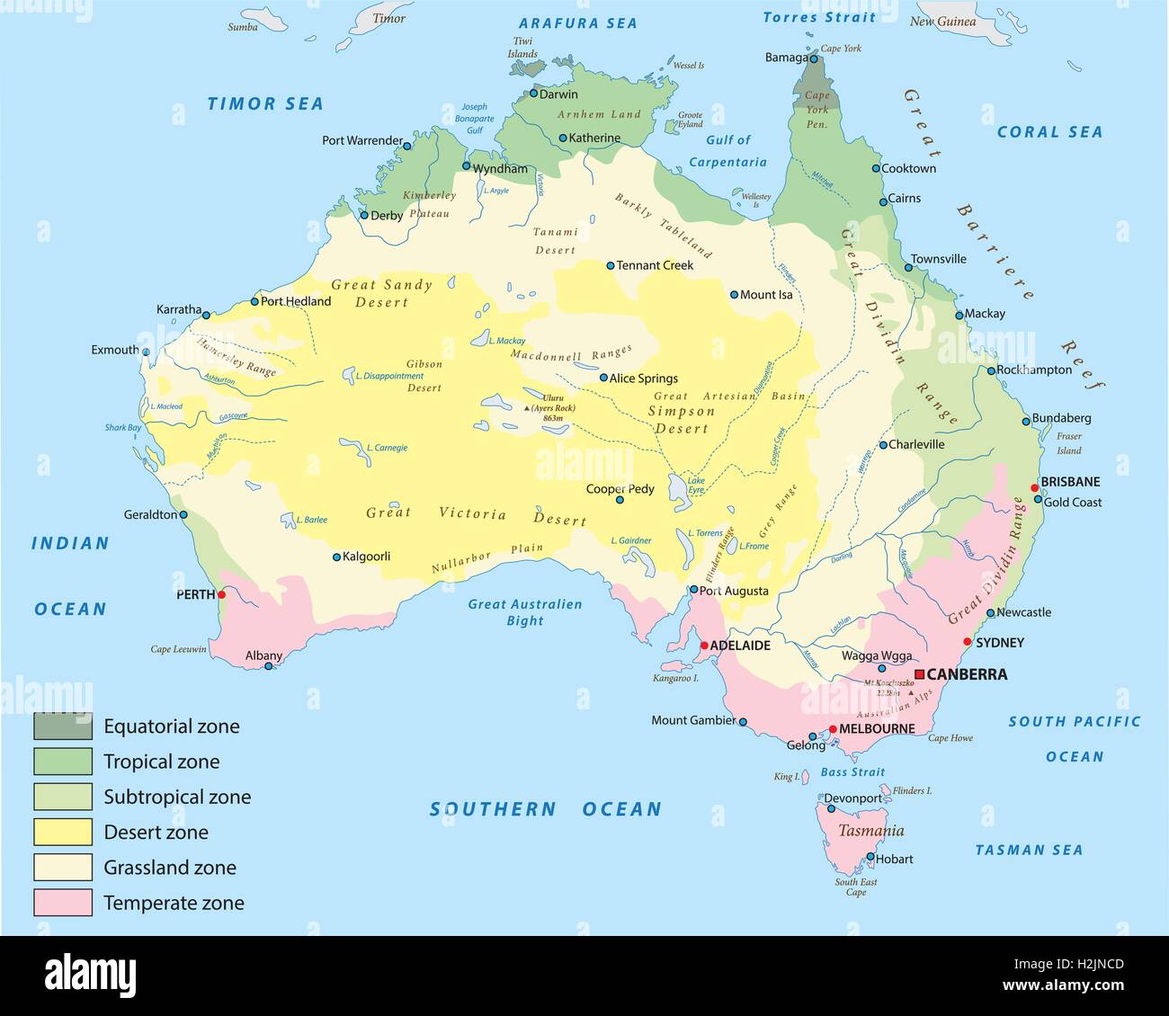 Zona climatica mappa di australia Illustrazione Vettoriale