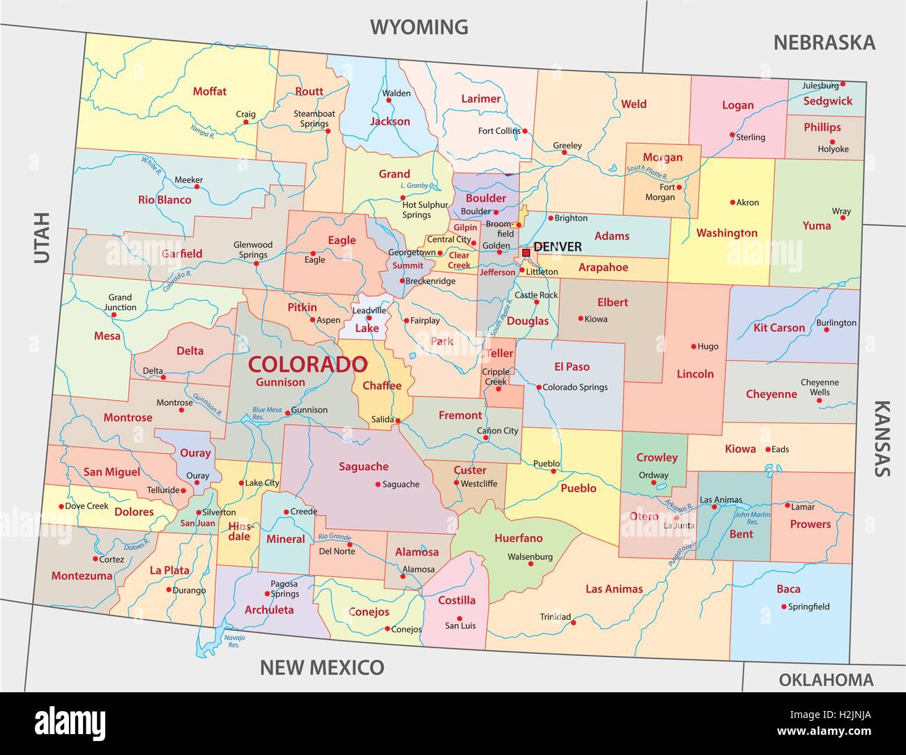 Colorado mappa amministrativa Illustrazione Vettoriale