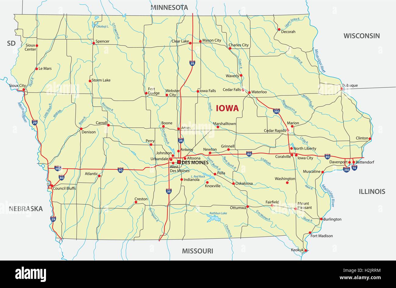 Mappa stradale di Iowa Illustrazione Vettoriale