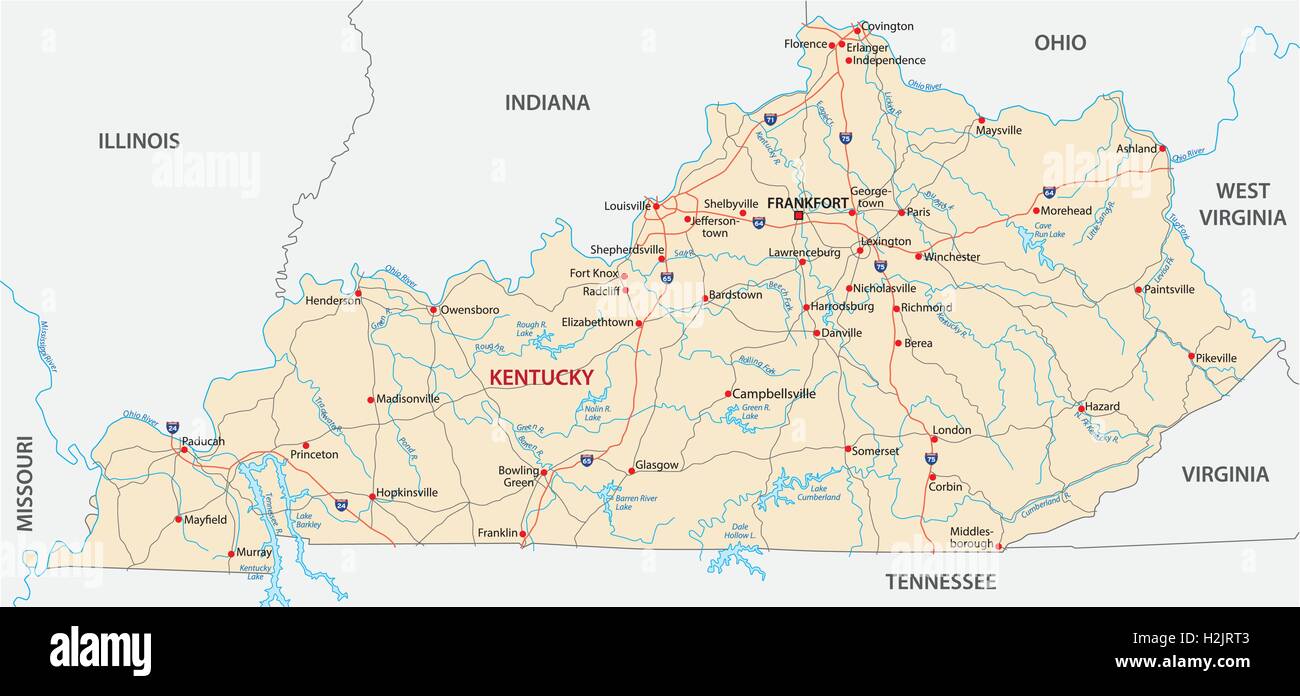 Kentucky road map Illustrazione Vettoriale