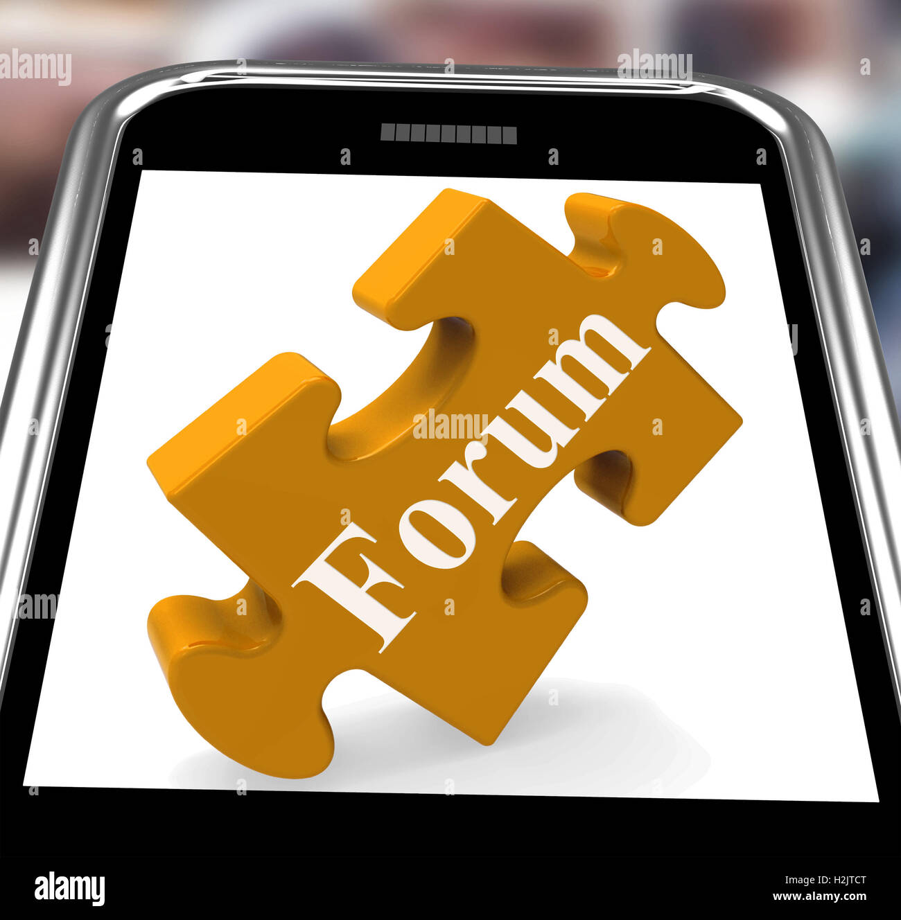 Smartphone forum Internet mostra la discussione e lo scambio di idee Foto Stock