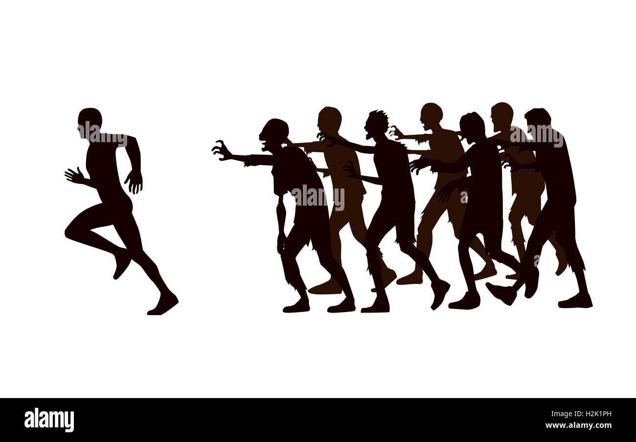 Runner scappare dal gruppo di zombie. Illustrazione Vettoriale