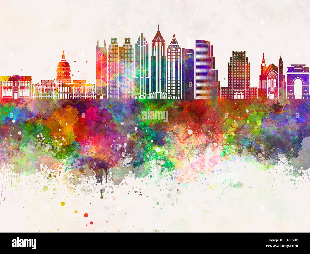 Atlanta skyline in background ad acquerello Foto Stock