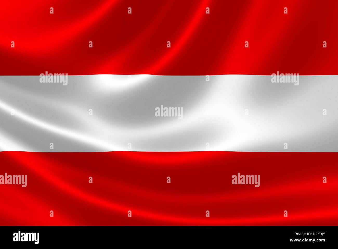 3D rendering della bandiera dell'Austria sul raso texture. Foto Stock