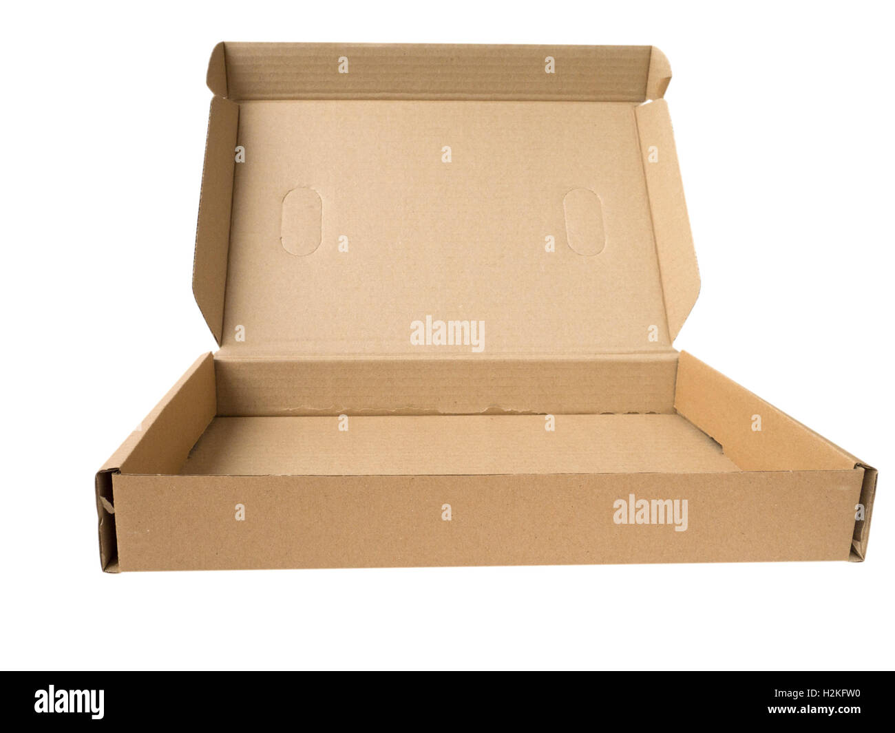 Aprire la scatola di cartone isolato su bianco Foto Stock