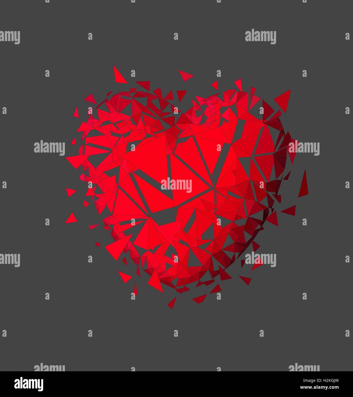 Esplosione di cuore su sfondo grigio Illustrazione Vettoriale