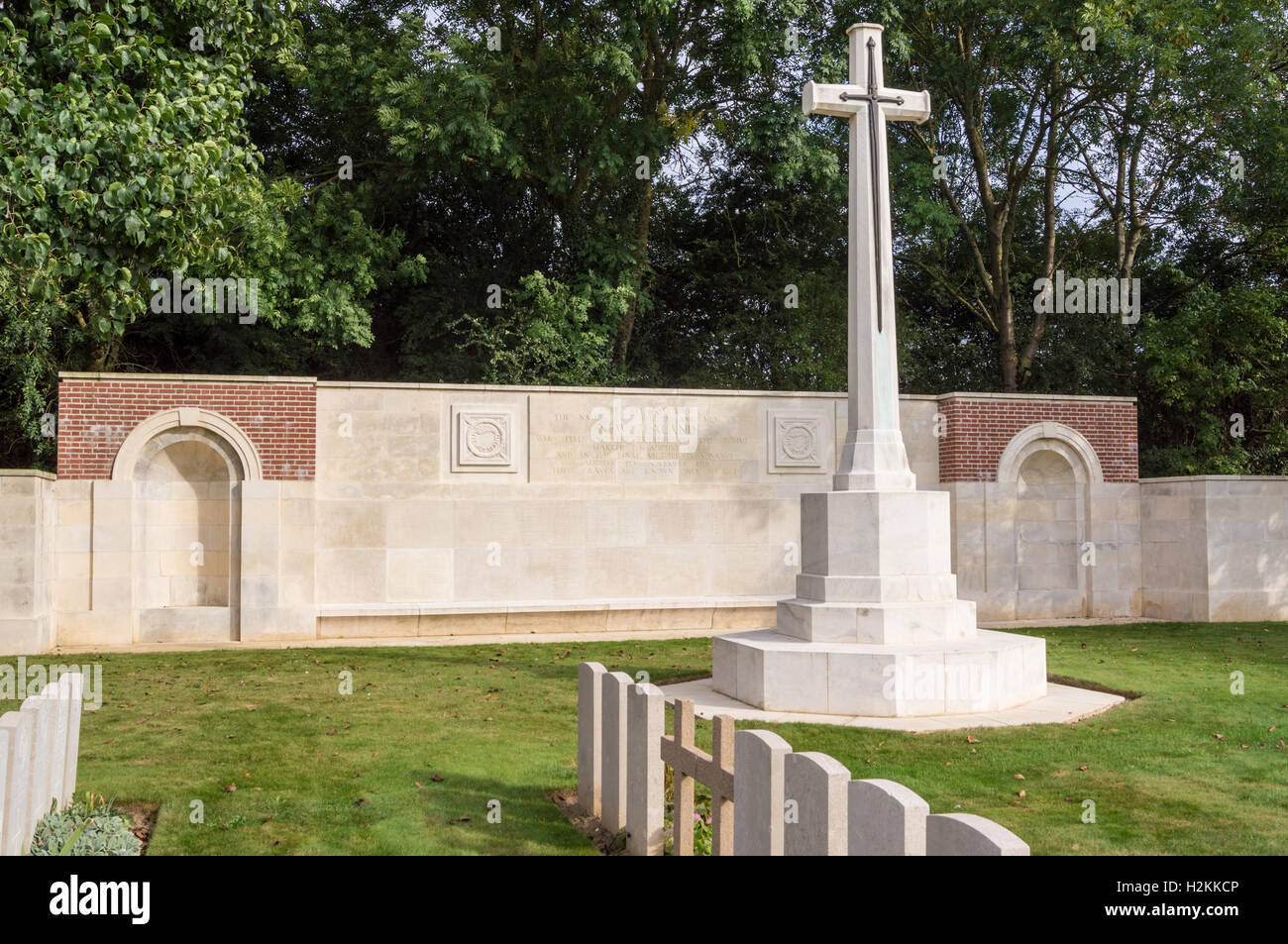 Croce del sacrificio e memoriale della Nuova Zelanda, Commonwealth War Graves Commissione cimitero, Grévillers, Nord-Pas-de Calais, Francia Hauts de France Foto Stock