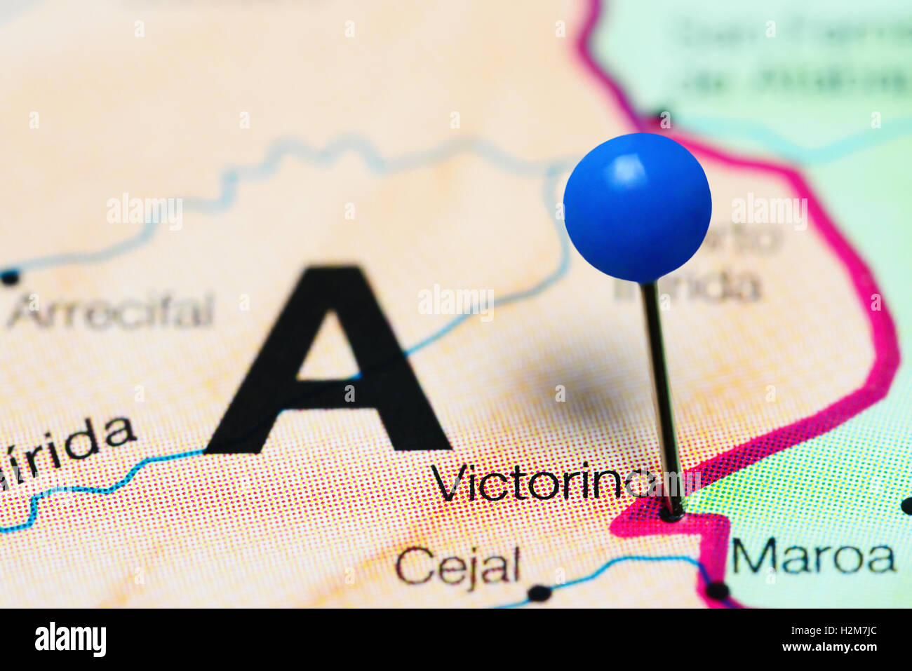Victorino imperniata su una mappa del Venezuela Foto Stock