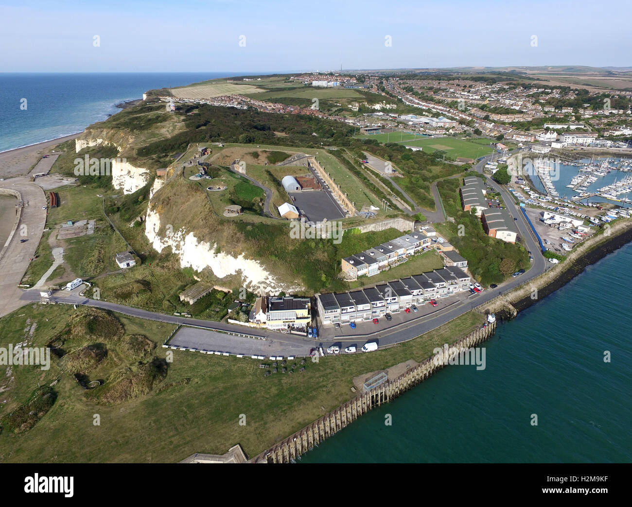 Vista aerea del fortino Napoleonico a Newhaven, East Sussex. Foto Stock