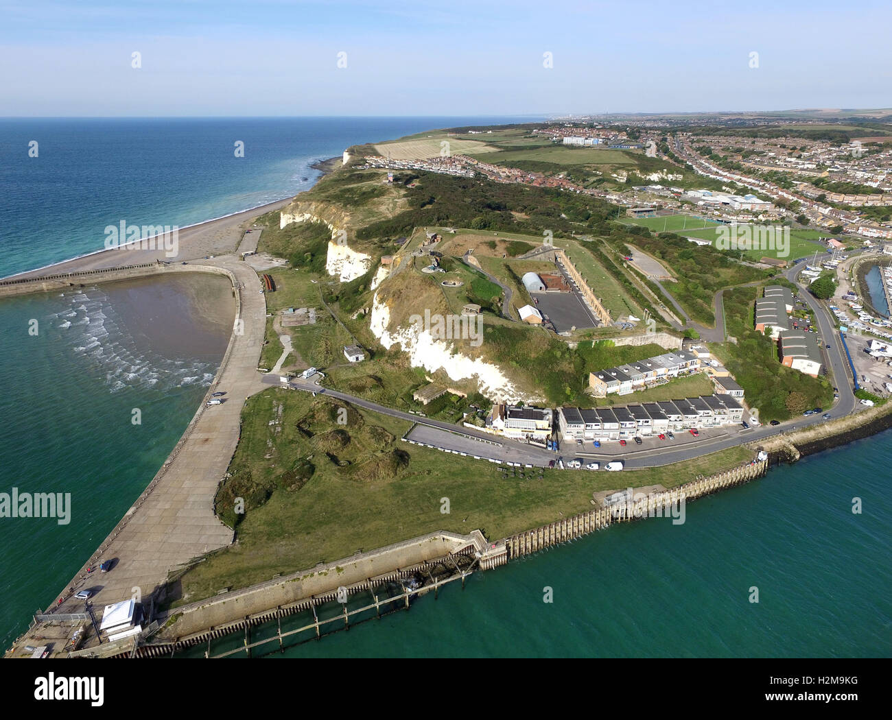 Vista aerea del fortino Napoleonico a Newhaven, East Sussex. Foto Stock