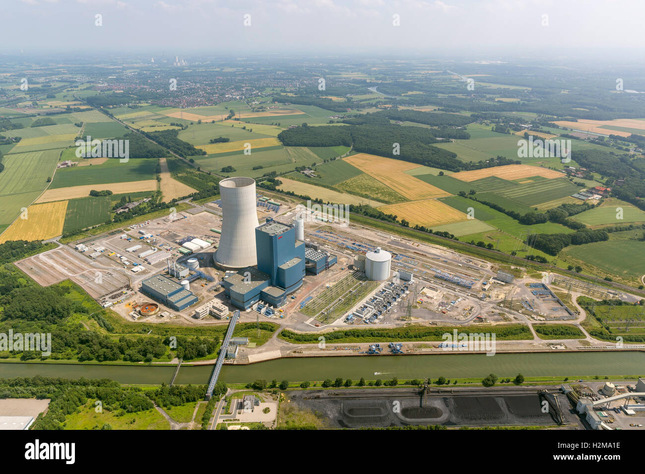 Vista aerea, EON 4, impianto alimentato a carbone sul Dortmund-Ems Canal, edificio freeze, vista aerea di Datteln, la zona della Ruhr, Foto Stock