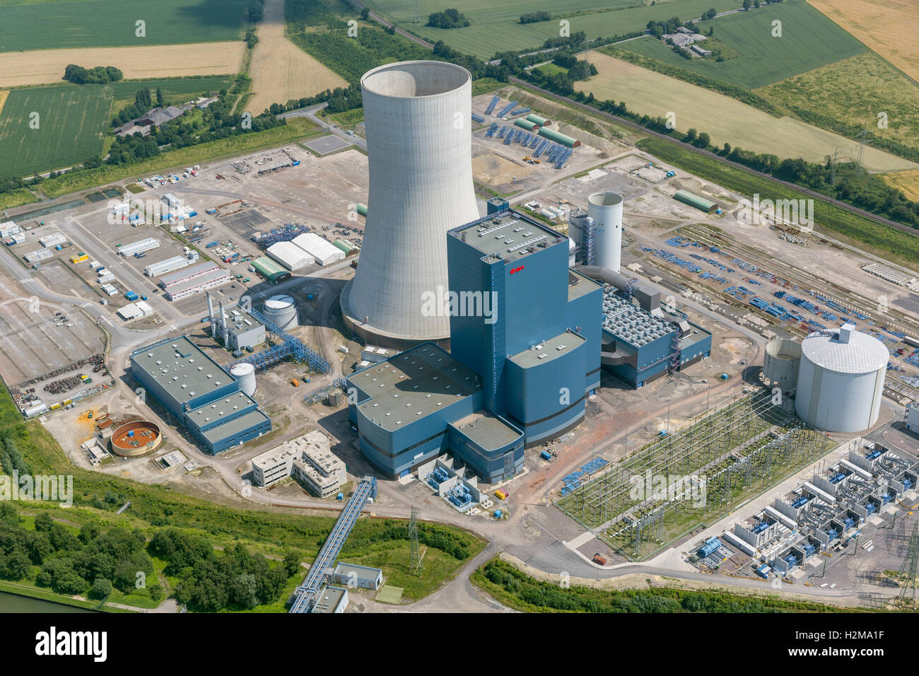 Vista aerea, EON 4, impianto alimentato a carbone sul Dortmund-Ems Canal, edificio freeze, vista aerea di Datteln, la zona della Ruhr, Foto Stock