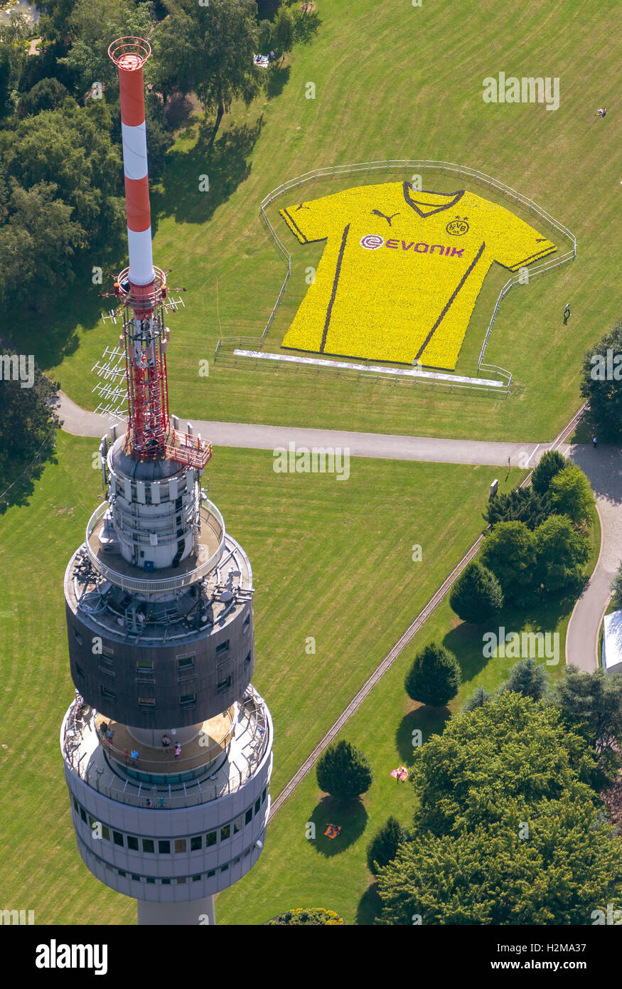 Vista aerea, la presentazione delle nuove maglie del Borussia Dortmund, BVB football club, nella Westfalia park con vista Foto Stock