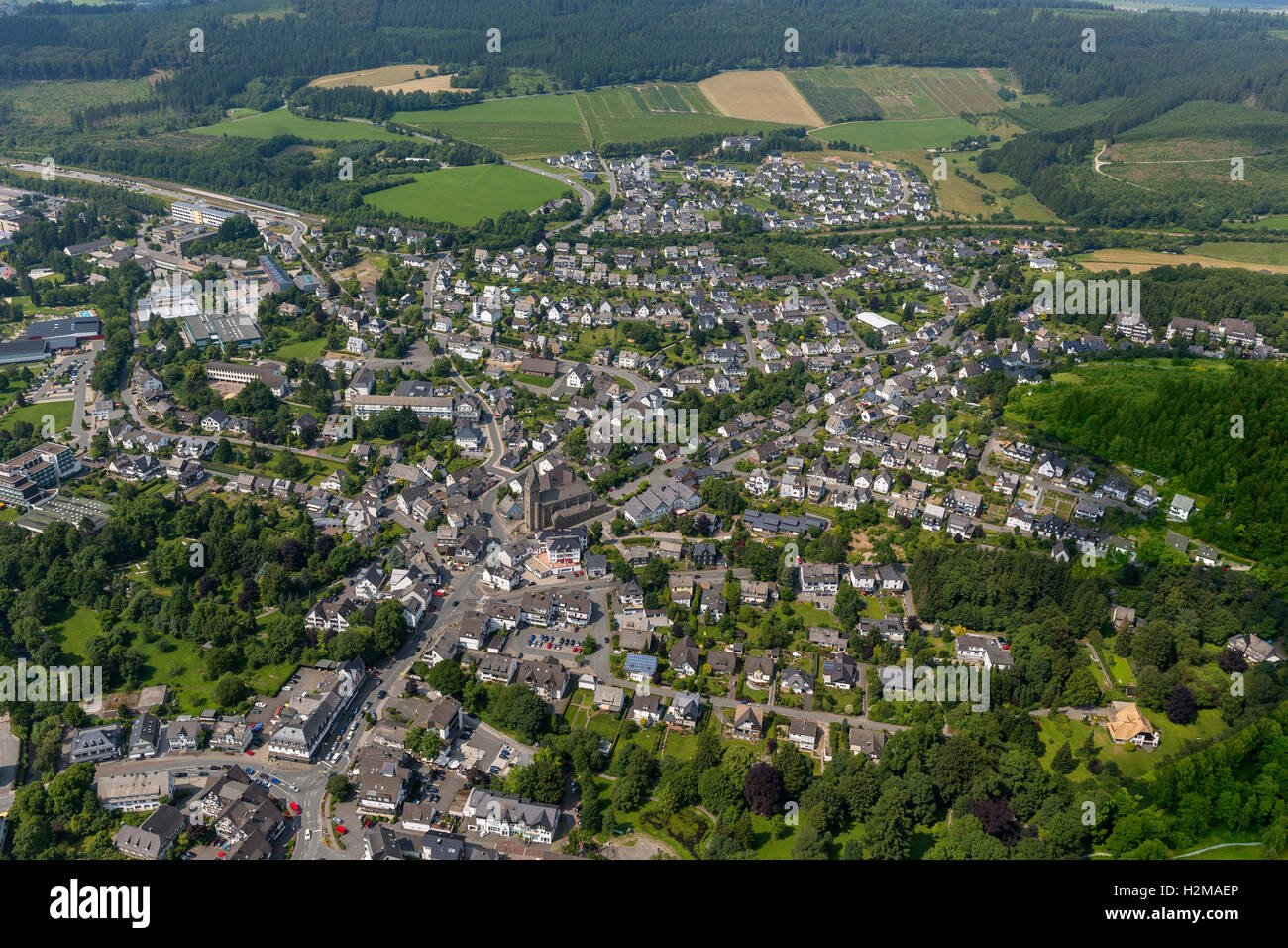 Fotografia aerea, fotografia aerea di Olsberg Sauerland, Renania settentrionale-Vestfalia, Germania, Europa, fotografia aerea, uccelli-occhi vista, Foto Stock