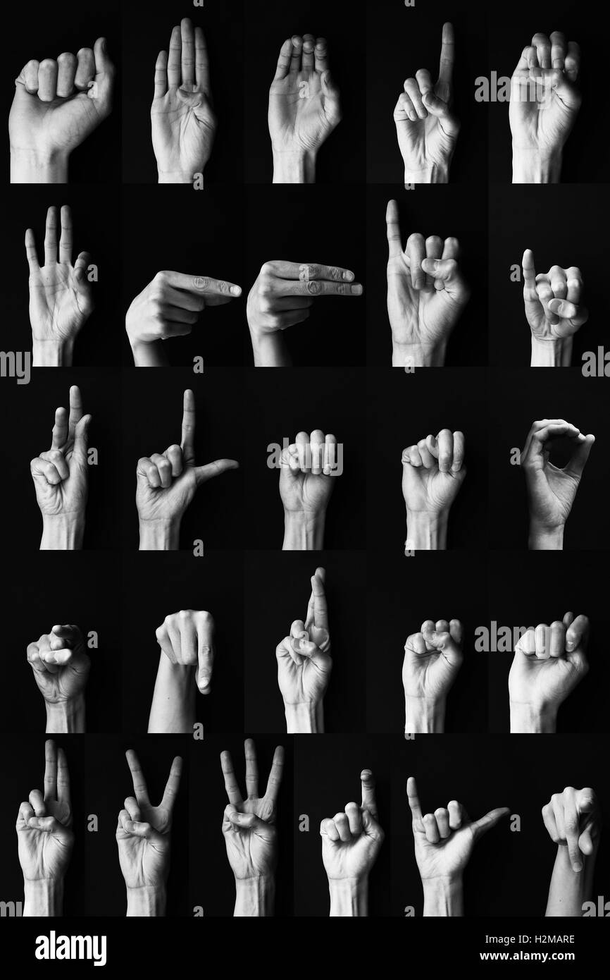 Dactil linguaggio dei segni di alfabeto americana ABC Foto Stock