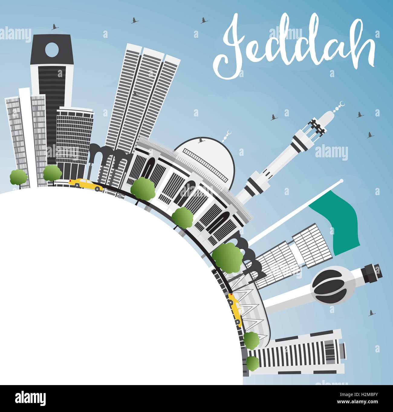 Jeddah skyline con edifici grigi, blu cielo e spazio copia. illustrazione vettoriale. business viaggi e turismo concept Illustrazione Vettoriale