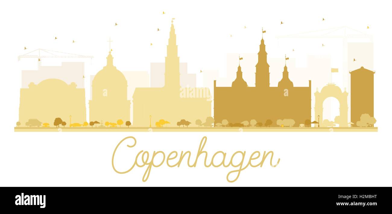 La città di Copenhagen skyline golden silhouette. Illustrazione Vettoriale. Piatto semplice concetto per il turismo presentazione, banner, cartellone Illustrazione Vettoriale