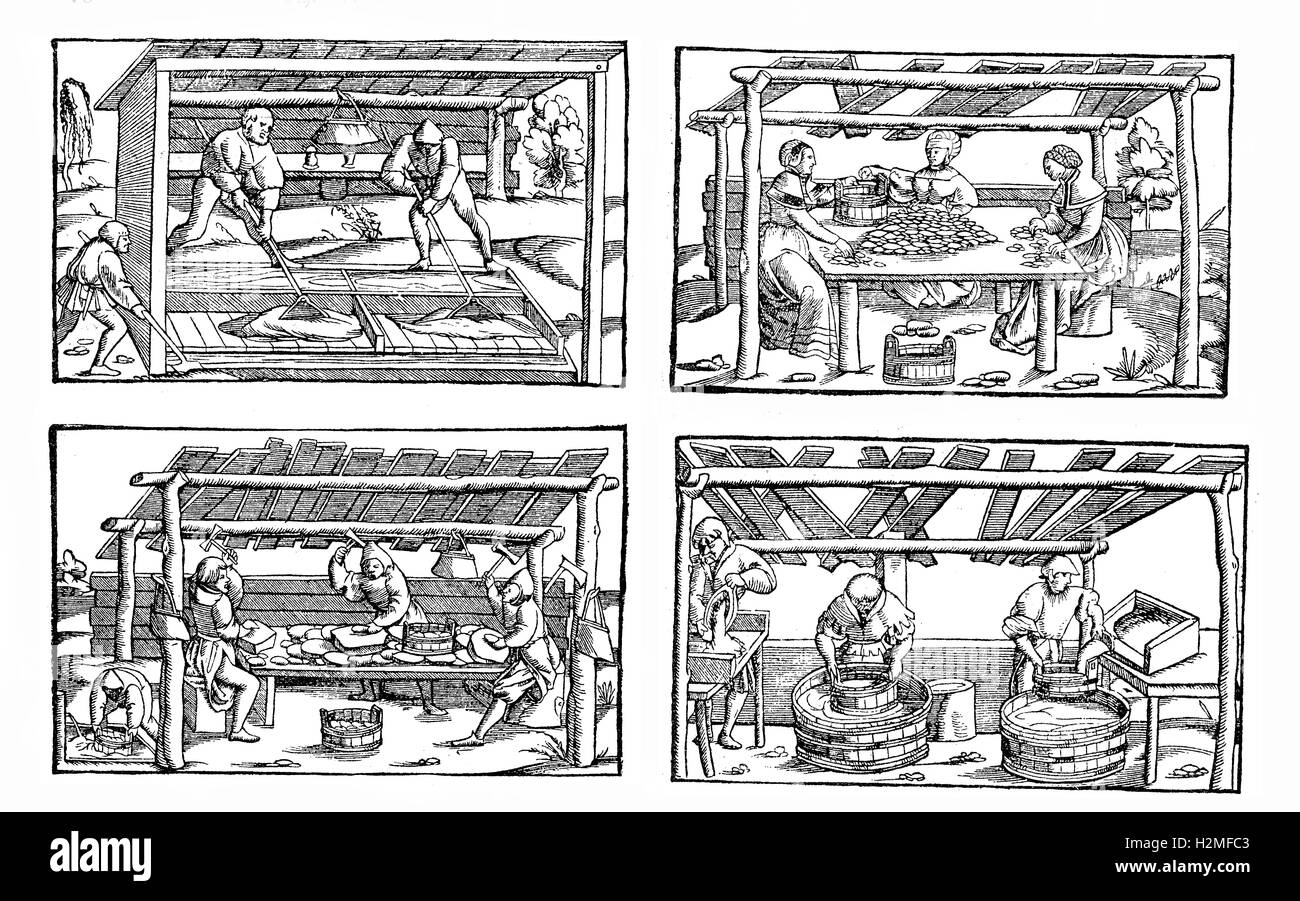 Economia medievale, contadino al lavoro: la produzione di materiale di costruzione Foto Stock