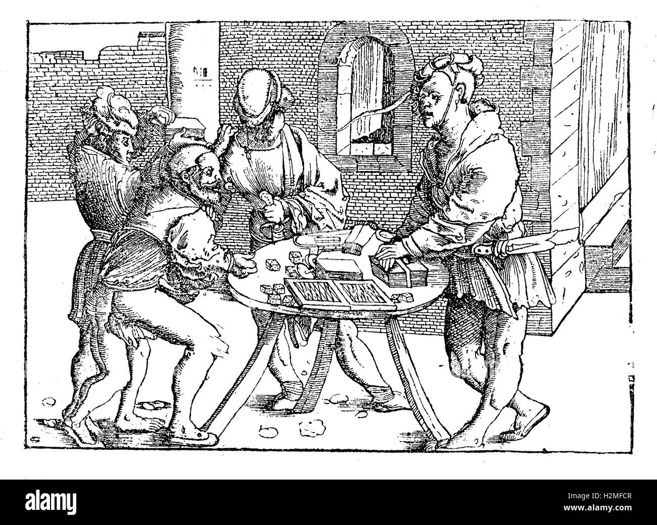 Stile di vita medievale immagine, giocatori divertente se stessi con il backgammon Foto Stock