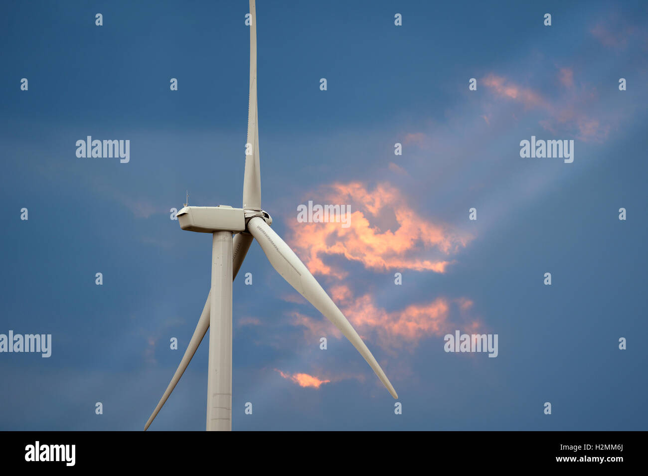 Turbina eolica al tramonto su sky colorati Foto Stock