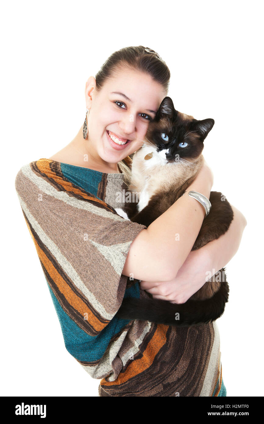 Gatto siamese gatto e proprietario Foto Stock
