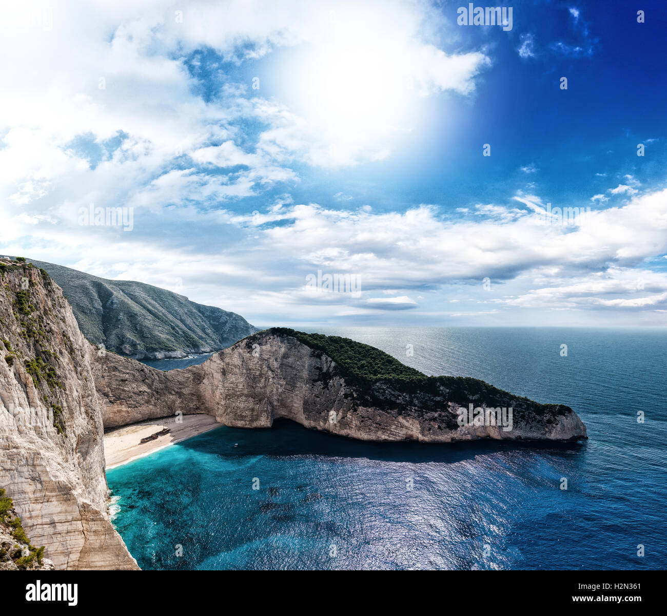 La famosa spiaggia di Navagio a Zante Grecia Foto Stock