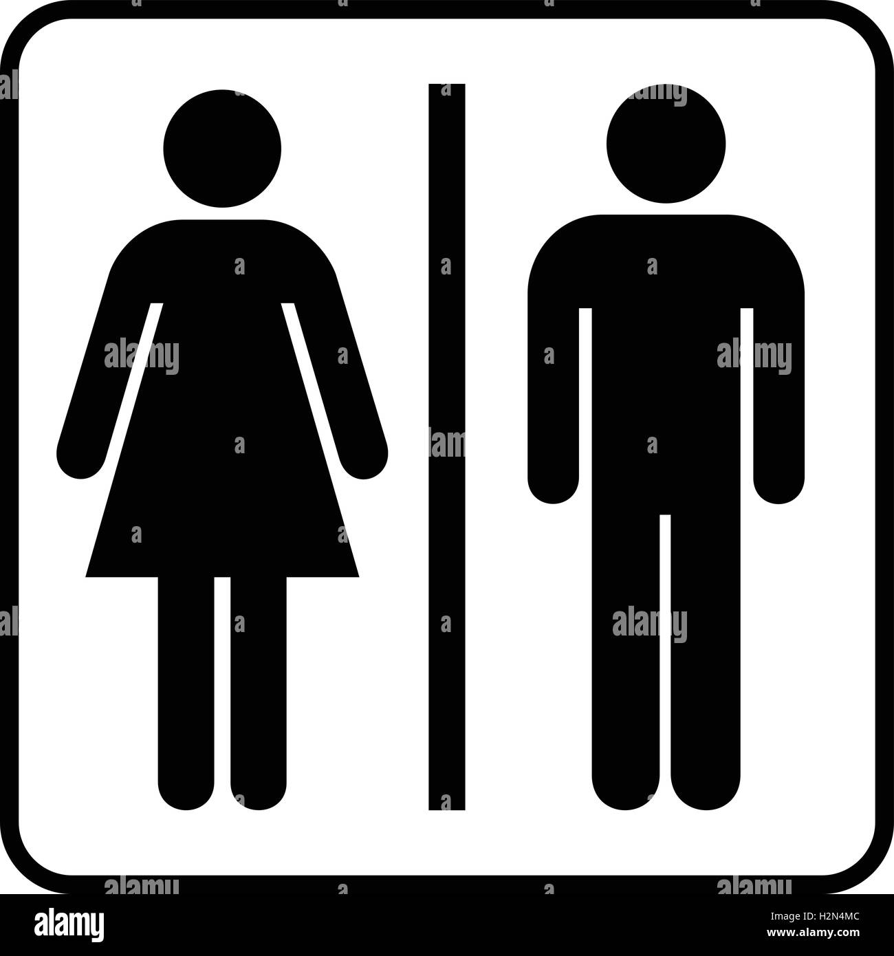 Restroom sign. Un uomo e una donna wc segno, persone icona, isolato nero illustrazione vettoriale. Illustrazione Vettoriale