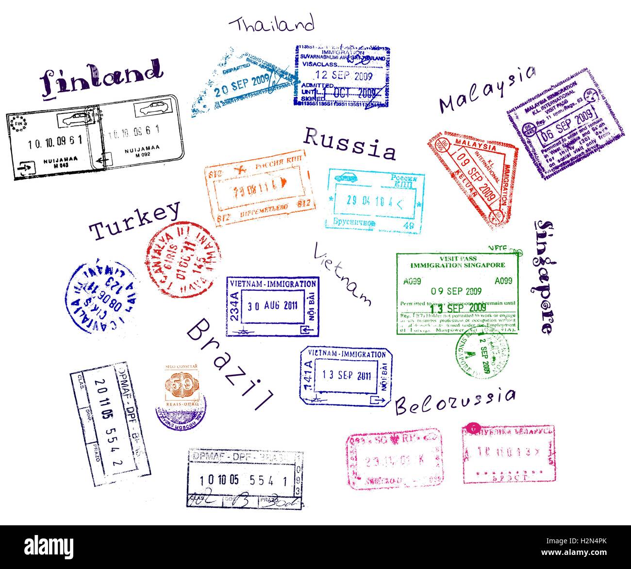 Visto veri francobolli da 9 paesi Illustrazione Vettoriale