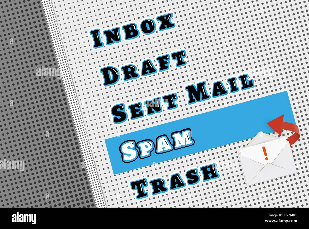 Fumetto mail box menu con il filtro per la posta indesiderata Illustrazione Vettoriale
