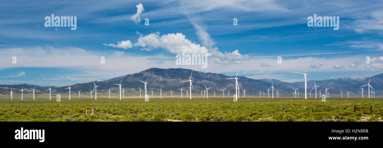 Ely, Nevada - La valle di primavera Wind Farm, che utilizza 66 turbine eoliche per generare 150 megawatt di elettricità. Foto Stock