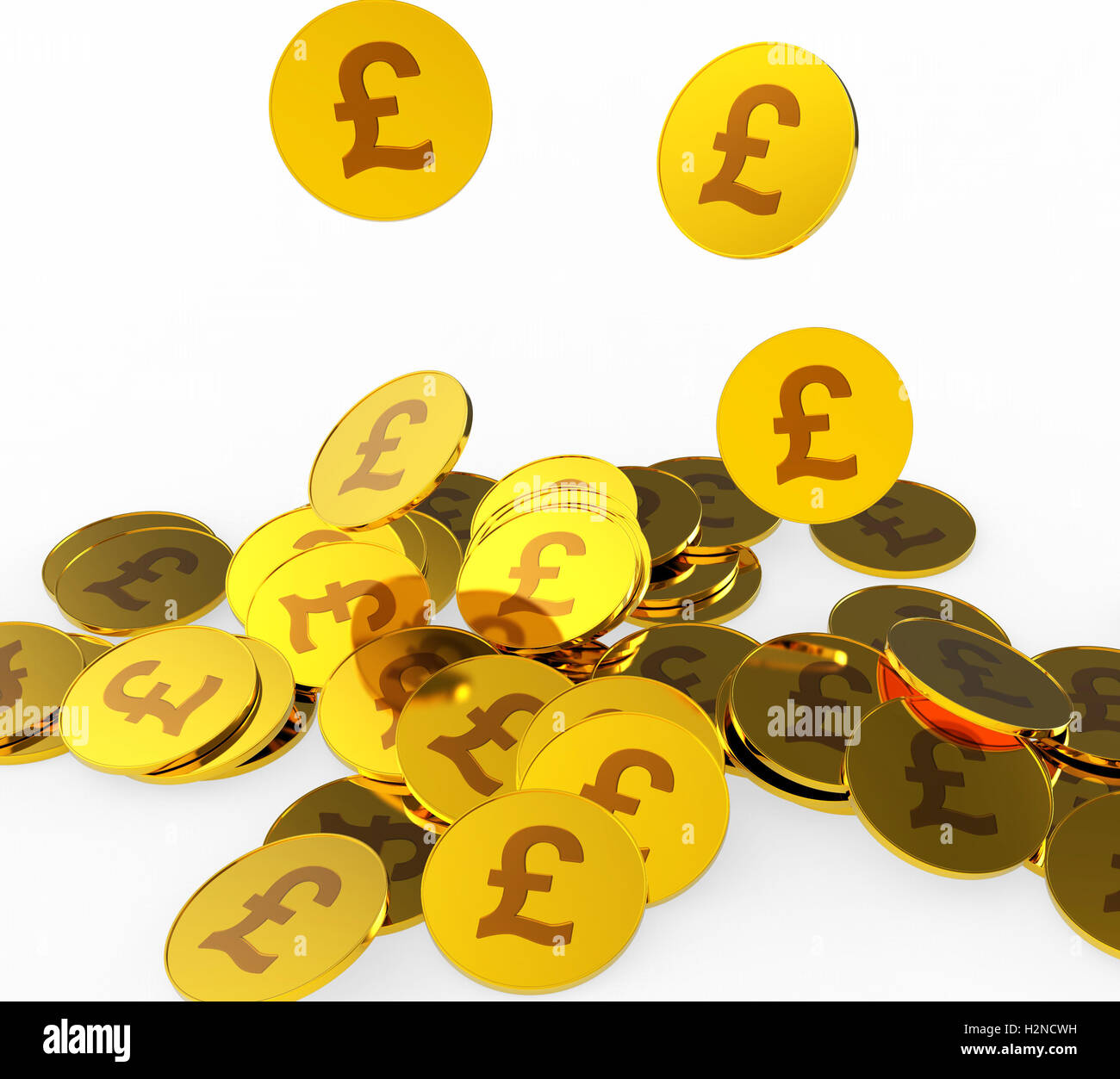 Pound monete indicando sterline inglesi e delle entrate Foto Stock