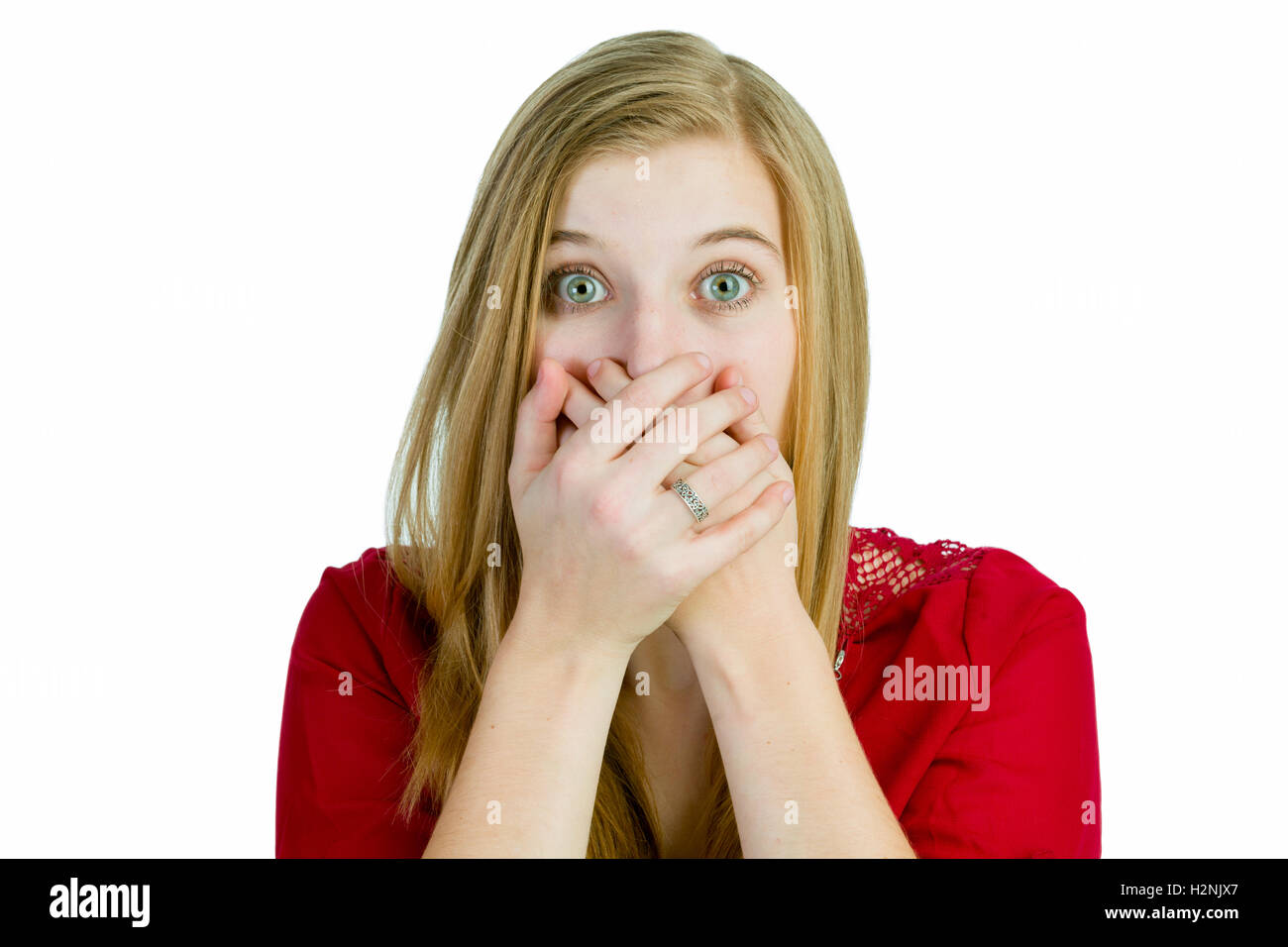 Attraente Donna Bionda E Sconvolta O Sorpresa Foto Stock Alamy
