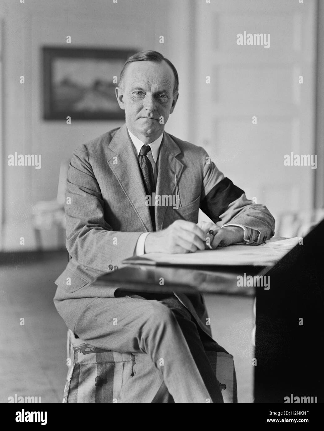 Nuovo U.S. Presidente Calvin Coolidge dopo la morte di U.S. Presidente Warren G. Harding, Washington DC, Stati Uniti d'America, nazionale foto Azienda, 4 Agosto 1923 Foto Stock
