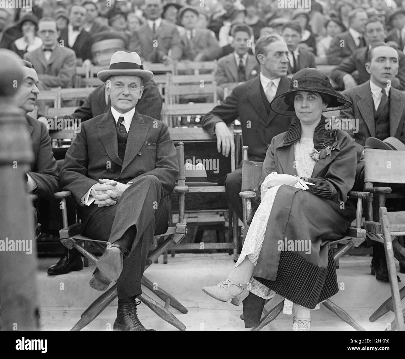 U. S. presidente Calvin Coolidge e la First Lady grazia Coolidge, al circo, Washington DC, Stati Uniti d'America, nazionale foto Azienda, Maggio 1924 Foto Stock