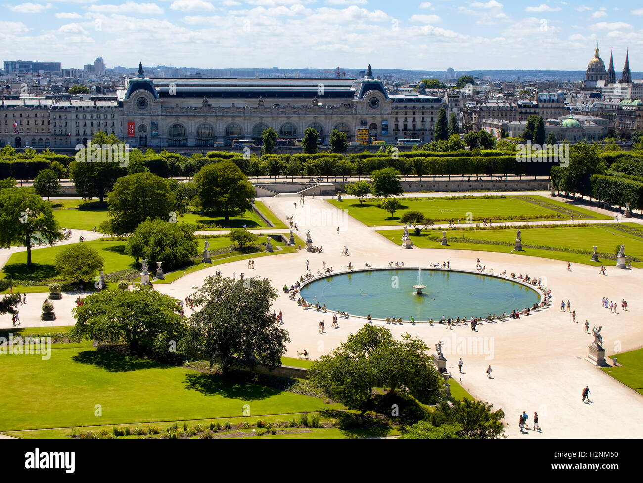 Vista Aerea Del Jardin Des Tuileries E Orangerie Museum Di Parigi Persone Appendere Fuori Attorno Alla Piscina Nel Parco Foto Stock Alamy