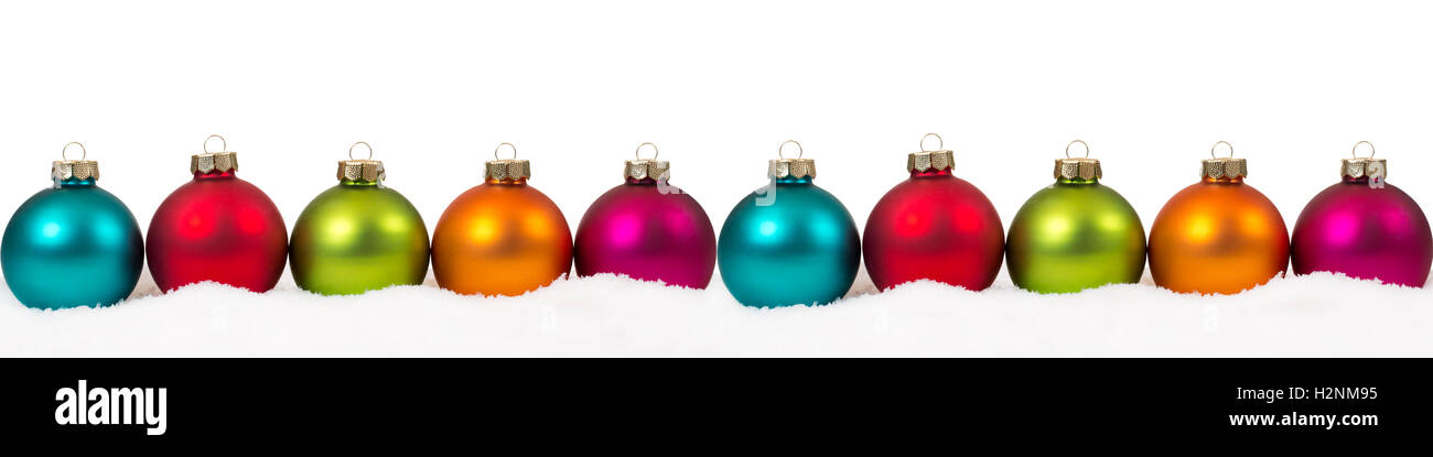 Natale palle colorate banner Decorazione copyspace copia spazio isolato su sfondo bianco Foto Stock