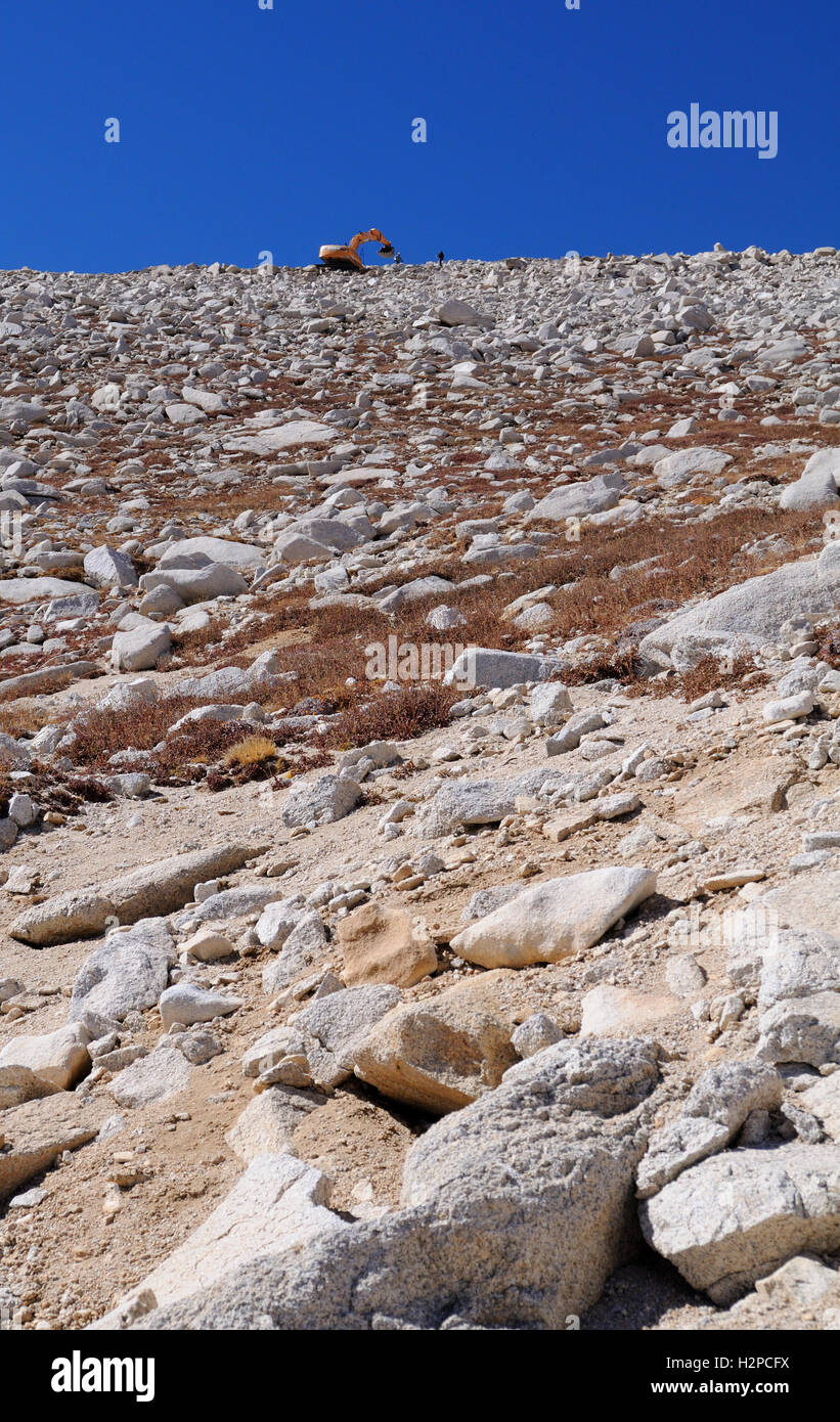Un escavatore aiutando i geologi miniera per pietre e metalli preziosi nei pressi del Monte Antero, Chaffee County, Colorado. Foto Stock
